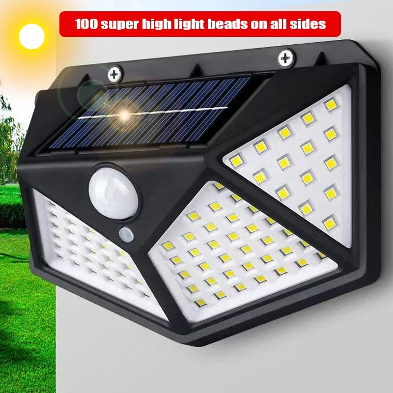 1~12PCS 100 LED Solar Wall Lamp 4 Sides Luminous With Motion Sensor Outdoor Garden Courtyard Waterproof Wall Light Oasis Select
