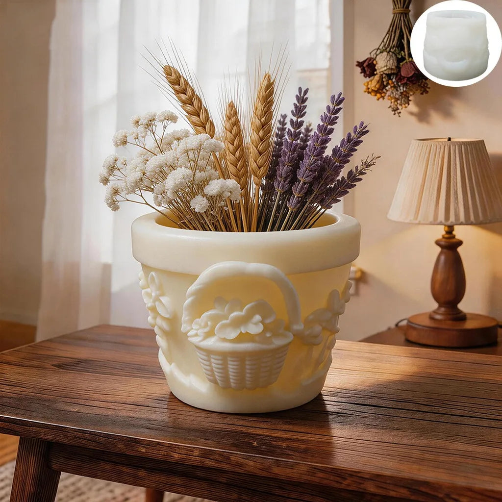 3D Embossed Flower Basket Planter Silicone Mold, DIY Handmade Flower Pot Mold for Resin Plaster Cement Home Decor Oasis Select