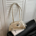Women Casual PU Leather Tote Handbag Bow Leisure Armpit Handbag Solid Color Travel Underarm Handbag Female Dating Bag Oasis Select White
