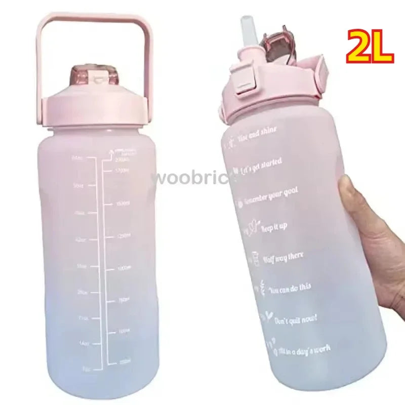 1-3PCS Sports Water Bottle for Running Drinking Bottle 2L Motivational with Time Marker Stickers Portable Reusable Plastic Cups Oasis Select 2pcs-2L-pink blue Select style