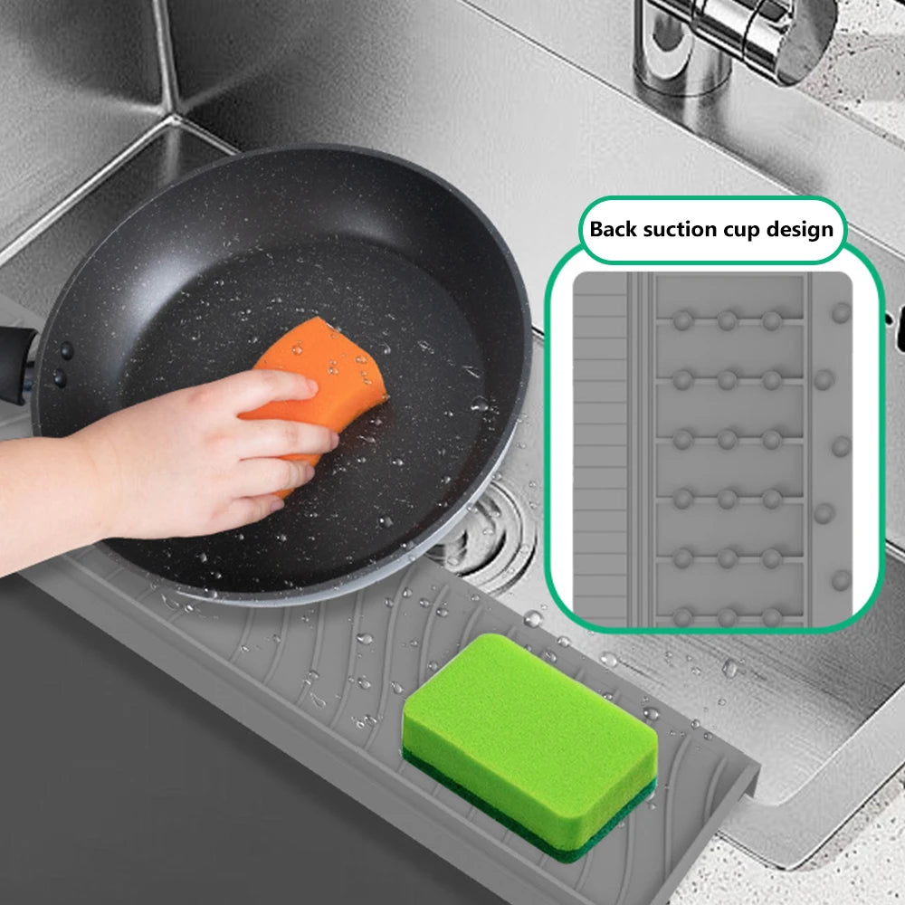 Durable Silicone Sink Splash Guard Sucker Can Be Cropped Sink Edge Protector Non-Slip Oil-Proof Drainage Mat Bathroom Oasis Select