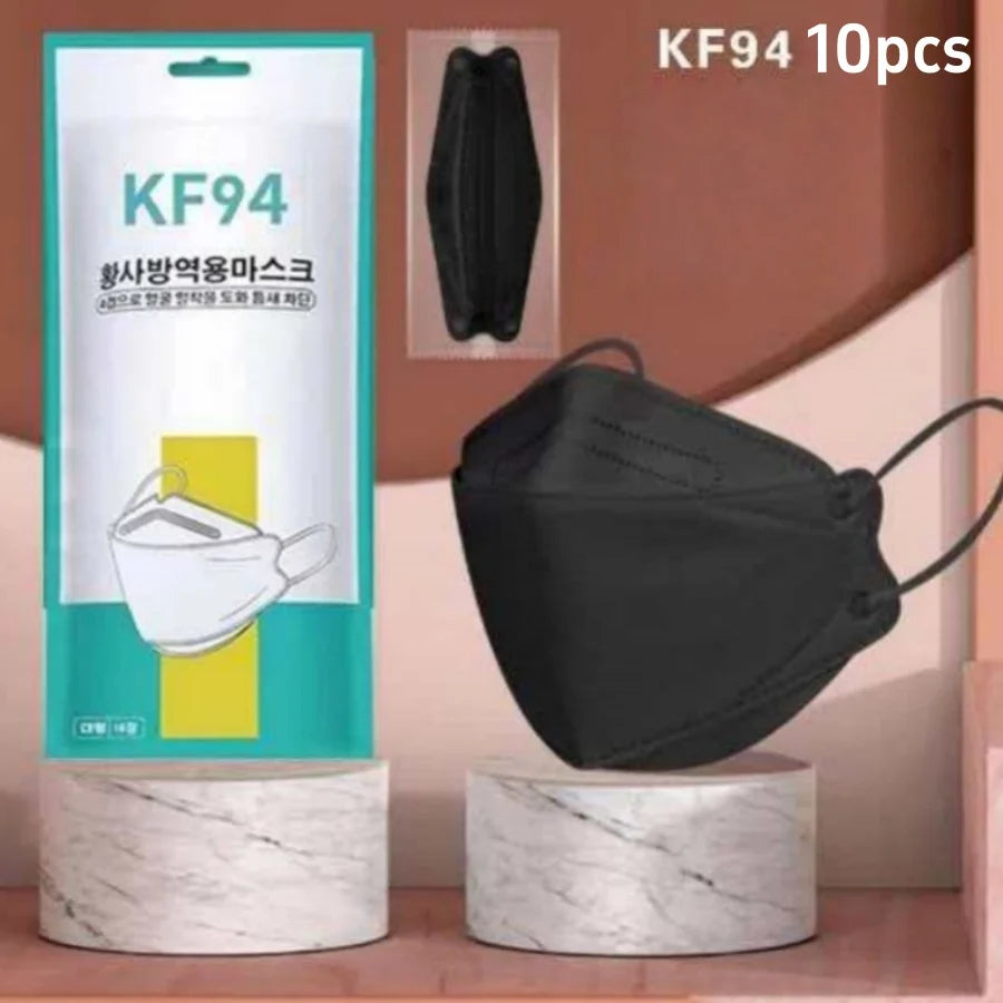 Adult KF94 Face Masks 4 Layers, Premium Melt-Blown Material, Breathable White Black Disposable Masks for Daily Use Oasis Select Black
