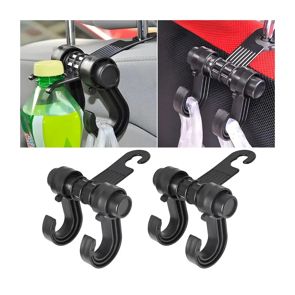 2/4Pcs Universal Car Hook Seat Multifunctional Car Backrest Storage Hook 360° Rotating Storage Double Hook Car Accessories Oasis Select