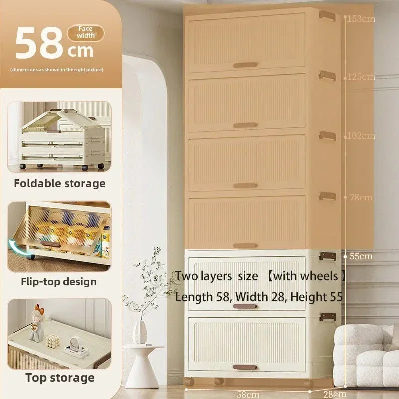 Multi-functional Simple folding storage cabinet Plastic multi-layer bag wardrobe storage box living room storage cabinet Oasis Select 58Cm2layerwhite