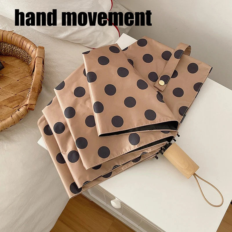 Hand Movement Retro Dot Folding Umbrella With Sun Protection and UV Protection Black Rubber Sun Umbrella Portable Sun Umbrella Oasis Select coffee