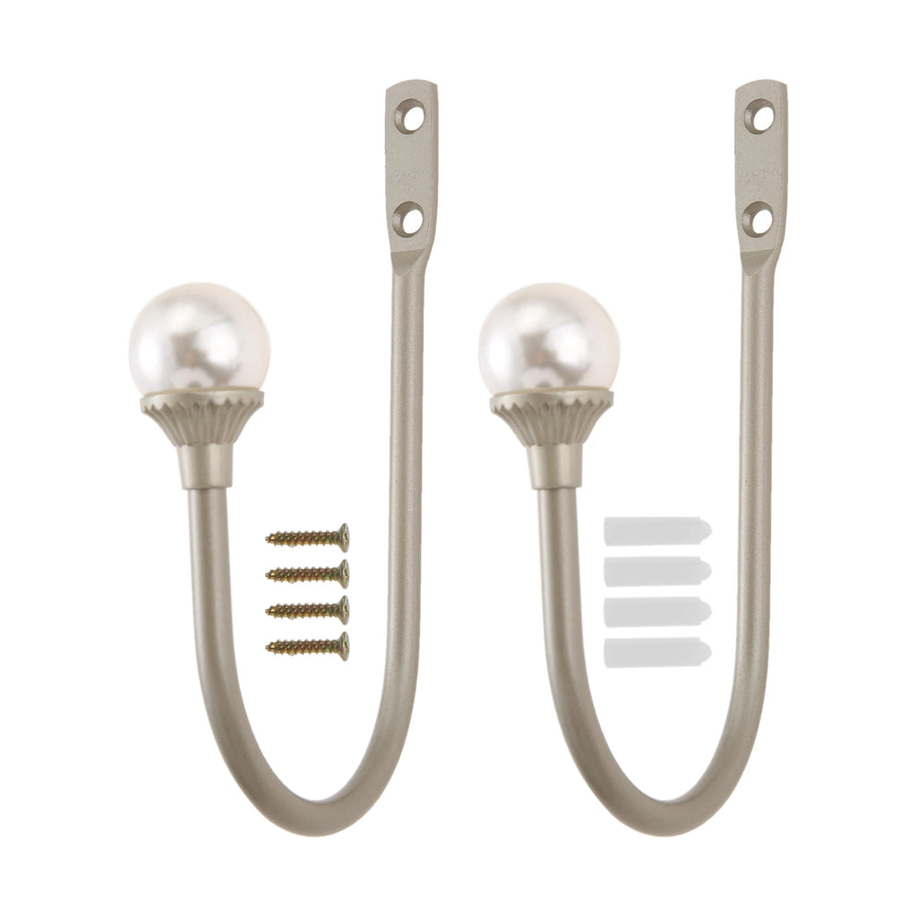 2pcs Wall Mounted Curtain Holdbacks,Premium Iron Alloy & Pearl,U-Shaped Elegant Design,Easy Install for Home Office Silver Oasis Select