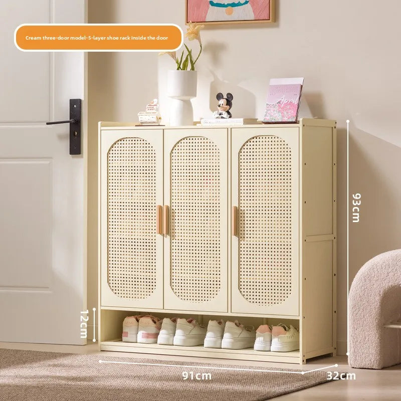 Cream wind arc door shoe cabinet living room household entrance entrance multi-layer shoe rack dormitory storage cabinet storage Oasis Select Milky White 3-7
