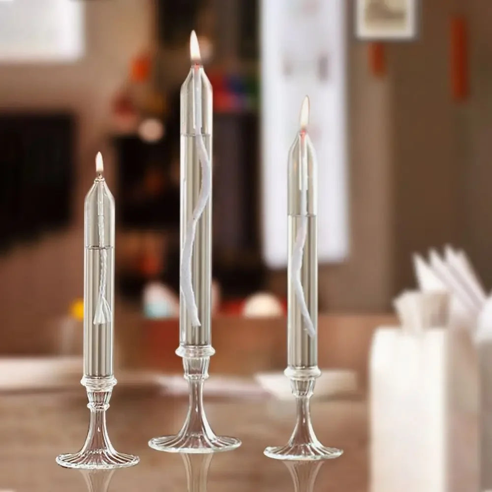 Transparent Glass Candle Holder Smokeless Glass Oil Lamp Candlestick Wedding Decoration Romantic Candlelight Dinner Ornaments Oasis Select