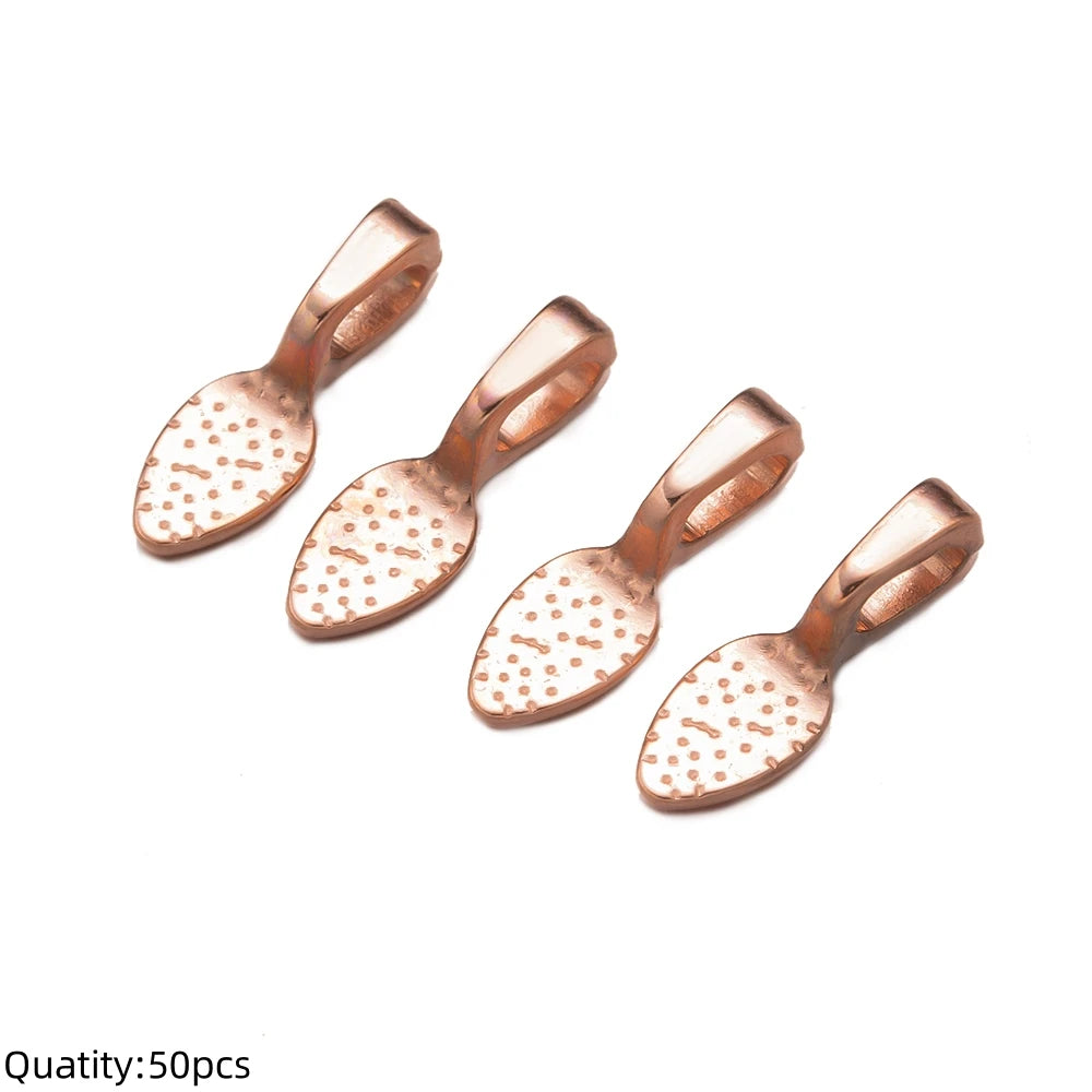 20/50pcs Spoon Glue-on Flat Pad Pendant Bail Oval Scrabble Linking Charm Bails Charm Connector Hangers for DIY Jewelry Making Oasis Select Rose gold