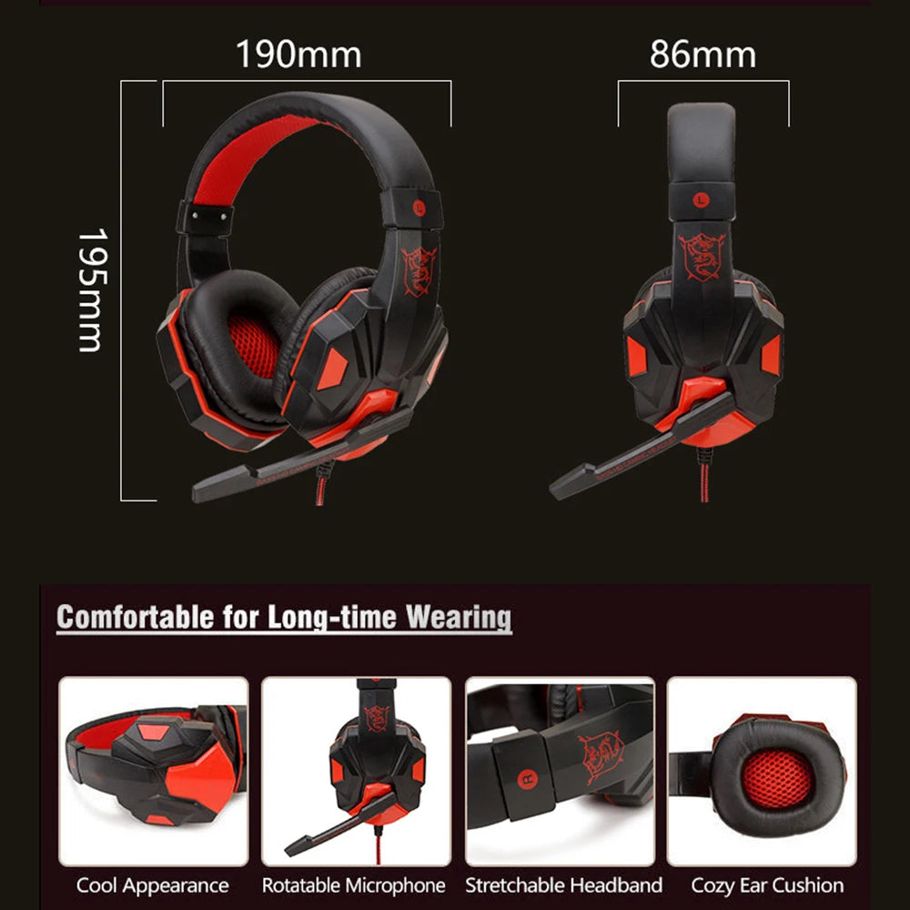Headphones 3.5mm Wired Gaming Headset Earphones Music For Computer With Mic Headset Stereo Virtual Surround Bass LED Light Gamer Oasis Select