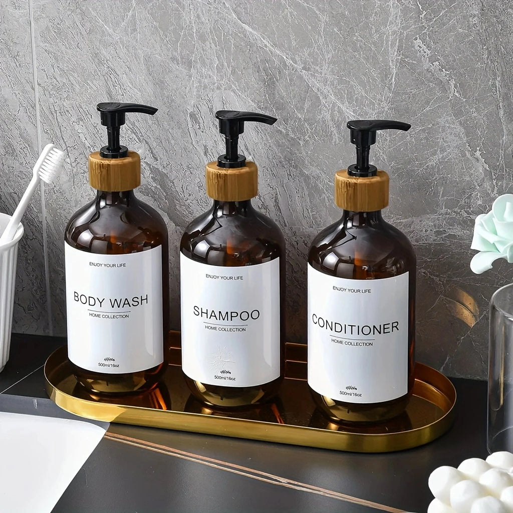 Bathroom Shampoo Dispenser Set 500ml Conditioner Body Wash Bottles Refillable Dispenser Farmhouse Decoration Storage Bottles Oasis Select