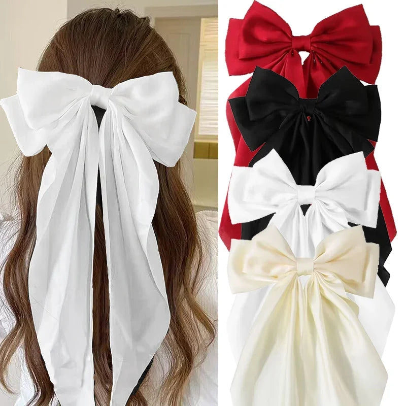 Solid Satin Bow Ribbon Hair Clips for Women - Elegant Bowknot Hairpins Barrettes for Girls, Wedding Bridal Hair Accessories Oasis Select