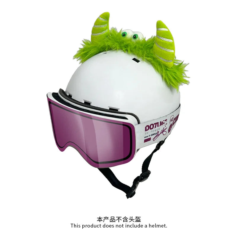 Fun helmet decorations, small monsters, outdoor personalized helmets, decorative ears, three-dimensional plush cute ski helmets Oasis Select green