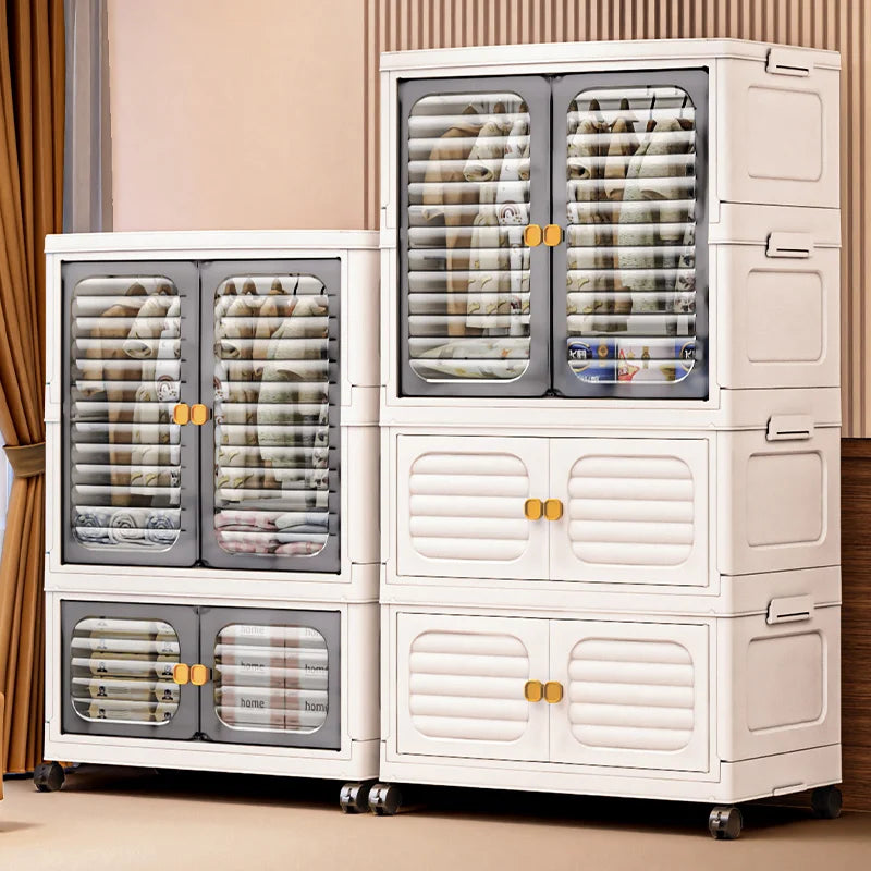 Foldable Cabinet,2-5 Tier, Multi-Combo,Rolling Mobile with Wheels,Heavy-Duty, Large Capacity,Bedroom/Living Room/Kitchen Storage Oasis Select