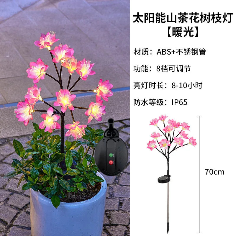 LED Waterproof Solar Simulation Flower Floor Insert Light, Camellia Flower Light, Outdoor Garden Lawn Fiber Optic Flower Light Oasis Select general warm light 5w