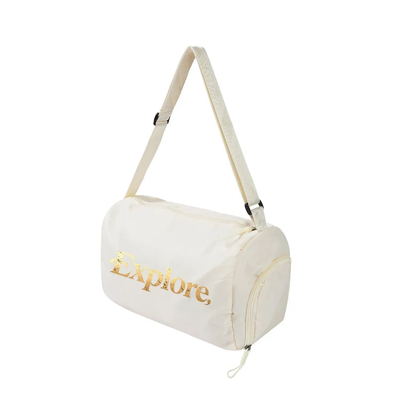 Nature Print Oxford Fitness Bag Waterproof Crossbody Gym Duffle Bag Large Capacity Yoga Travel Bag With Shoe Pocket Oasis Select White