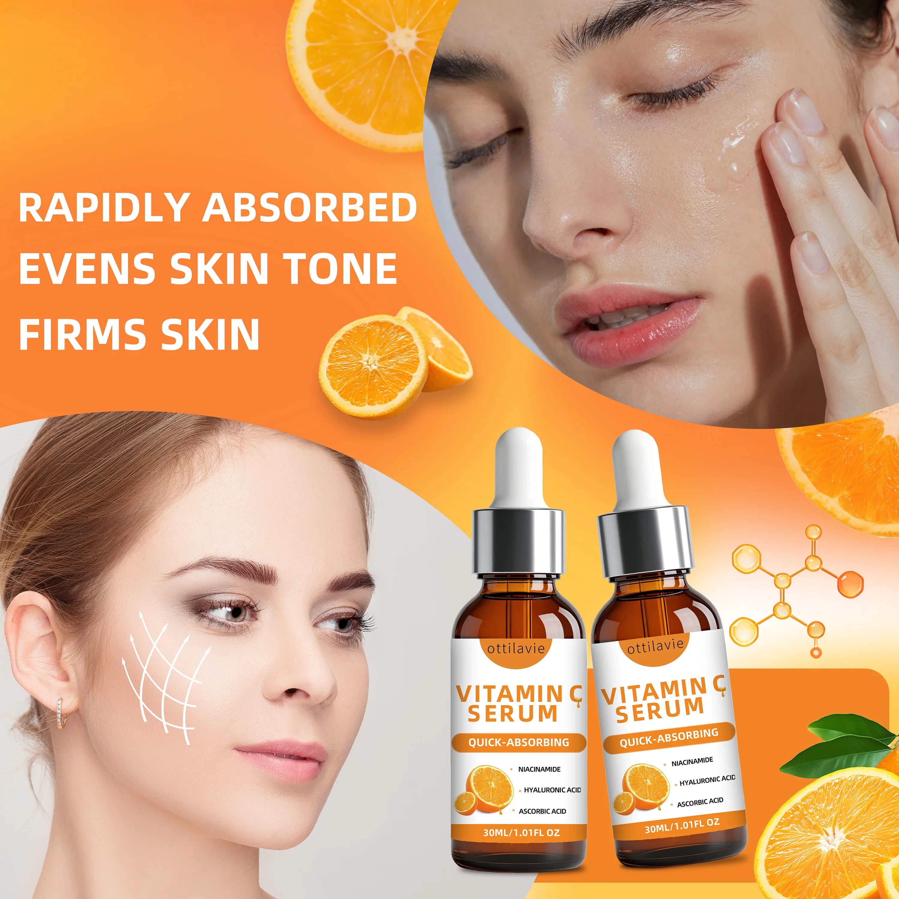Ottilavie Vitamin C Face Serum 2-Pack – Firming & Moisturizing Vitamin C Face Serum Oasis Select