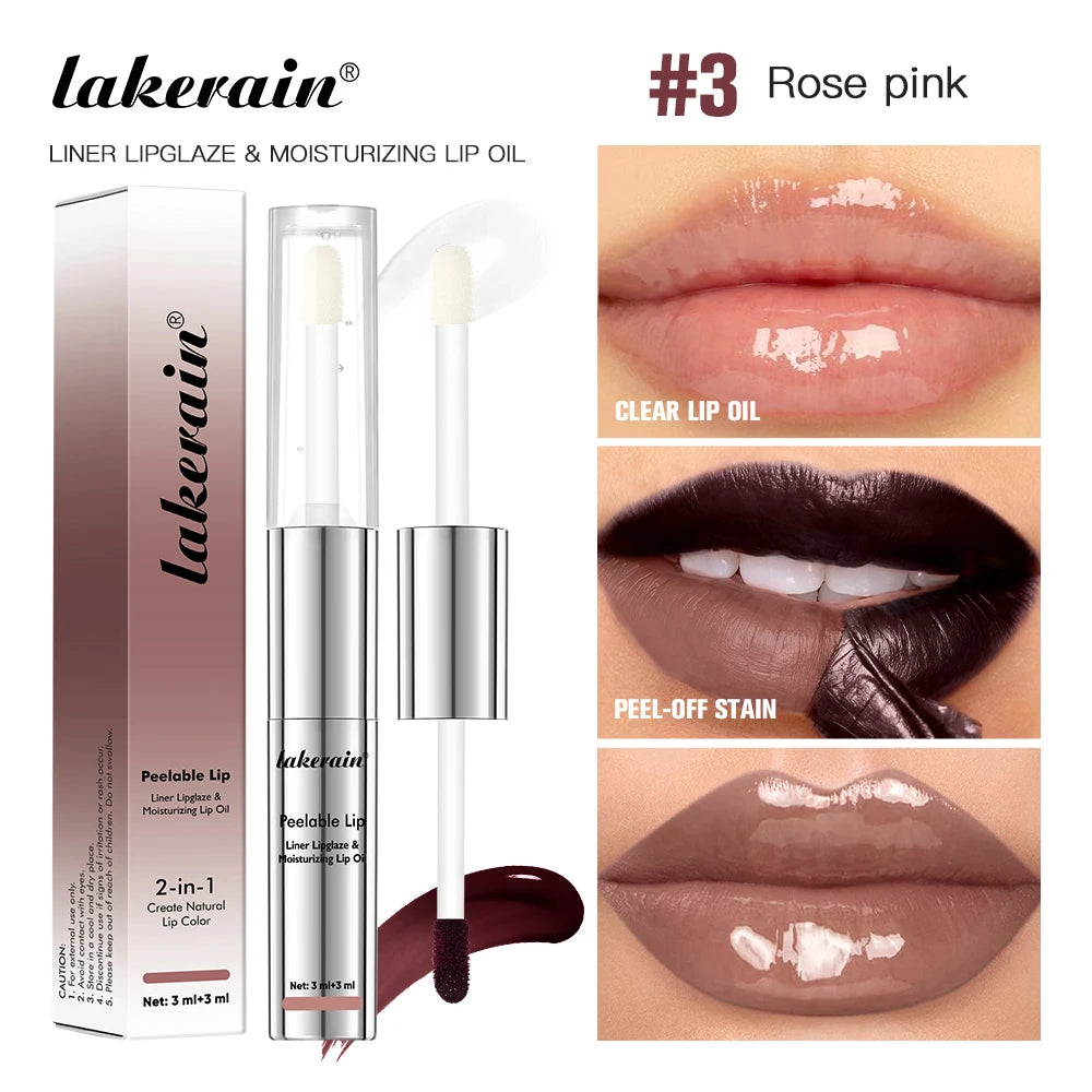 Double Head Waterproof Lip Liner And Lip Gloss Lip Stain Long Wear Matte Nourishing Ingredients Smudge Proof Cosmetics Oasis Select 3Rose pink