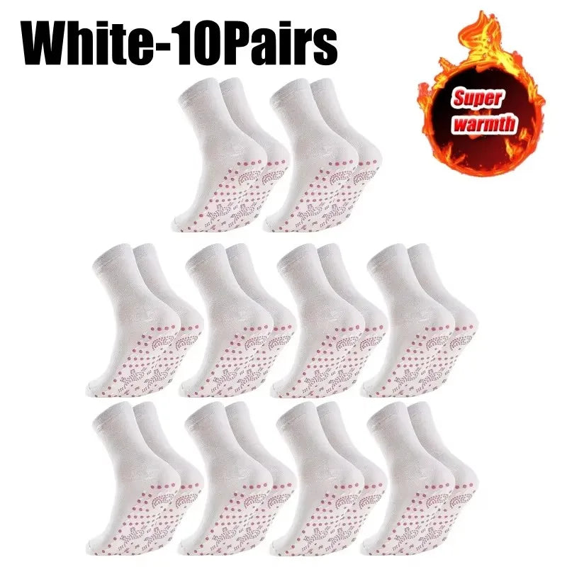 1-10pairs Unisex Self Heated Health Care Warm Socks Tourmaline Magnetic Therapy Foot Sox Relief Pression Sports Thermal Sock Oasis Select 10pair-white One Size