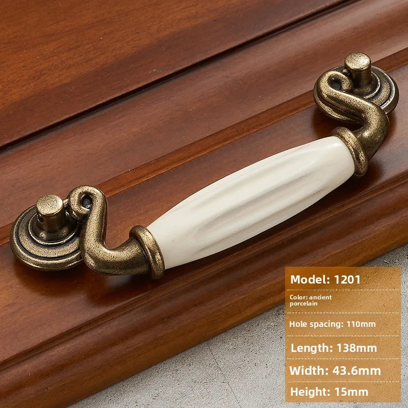 Antique Bronze Ceramic Zinc Alloy Cabinet Handles Drawer Knobs Morning Glory European Style Wardrobe Door Furniture Oasis Select 1201-110