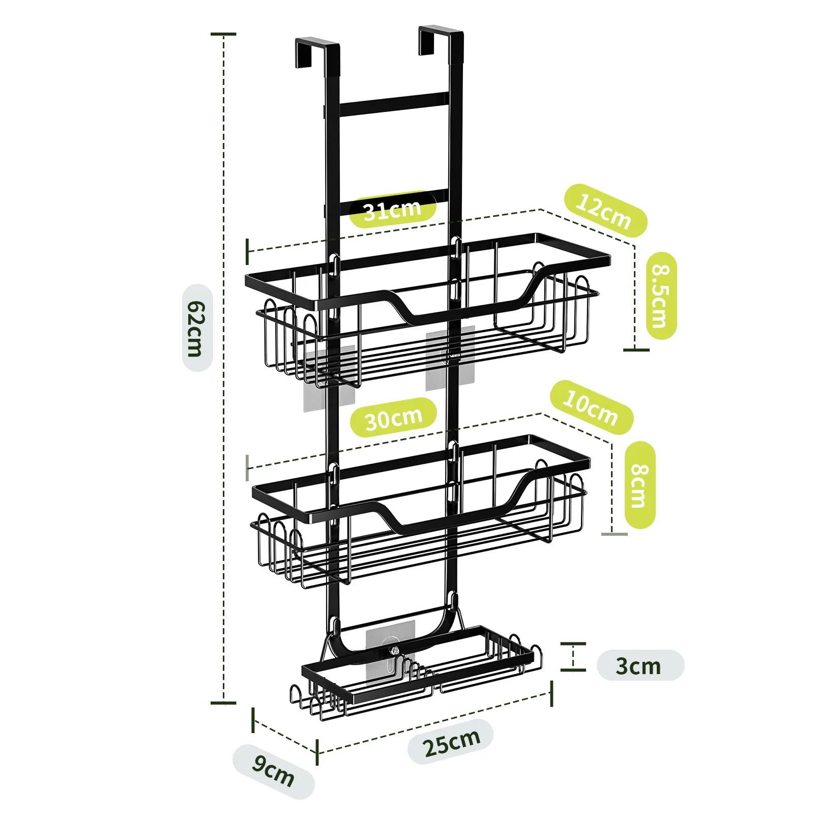No punching bathroom rack, door rear rack, wall hanging layered hanging basket shelf, toilet shower room storage rack Oasis Select black