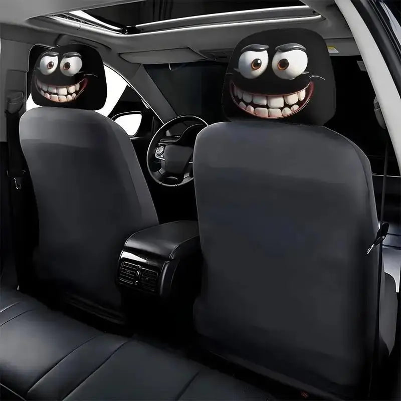 2pcs Face Printed Car Pillowcase Soft Comfortable Decorative Cushion Cover Auto Seat Headrest Washable Polyester Fabric Oasis Select