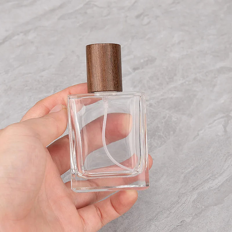 30ml Refillable Square Glass Perfume Bottle | Wooden Cap