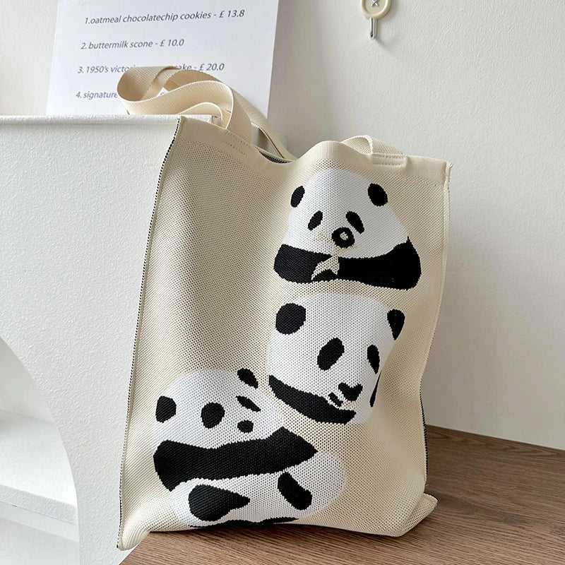 Knitted Shoulder Bag Cartoon Cute Casual Shopping Bag Large Capacity Women's Bag Oasis Select D one size