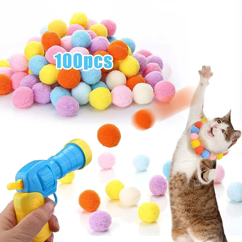 Cat Toys Interactive Launch Training Toy For Pet Kitten Creative Mini Shooting Gun Games Stretch Plush Ball Toys Pet Supplies Oasis Select