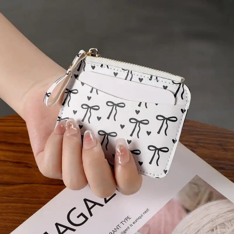 Bow Coin Purse & Card Holder – Slim PU Leather Women's Wallet