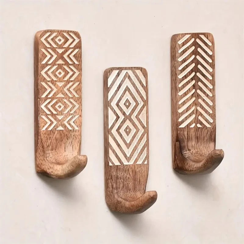 3Pcs Solid Wood Hook Retro Entry Door Hanging Clothes Storage Entrance Bedroom Coating Key Home Cute Oasis Select