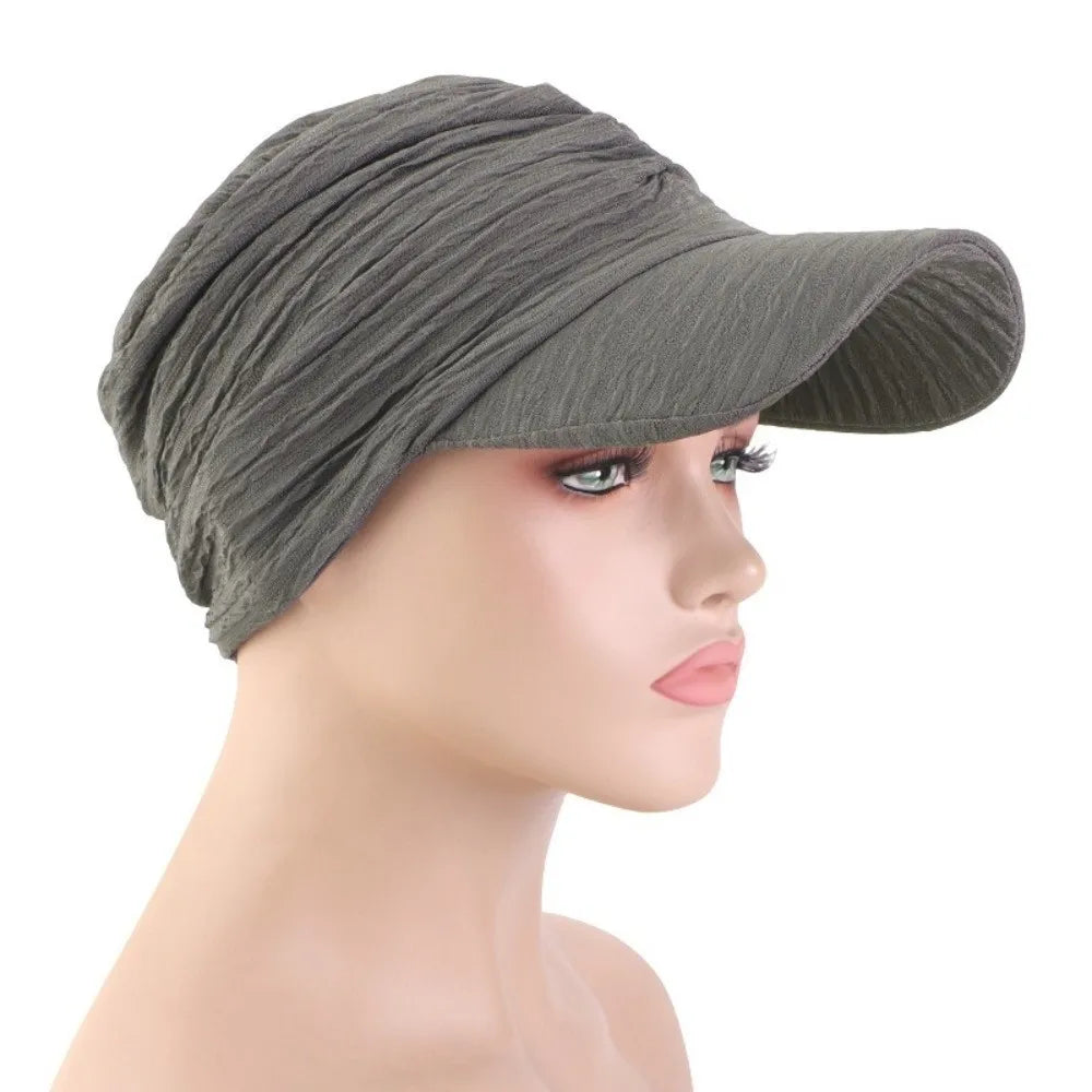 Simple Solid Color Headwraps Hat Wide Brim Casual Sun Hat Baseball Hijab Cap Women Oasis Select Grey
