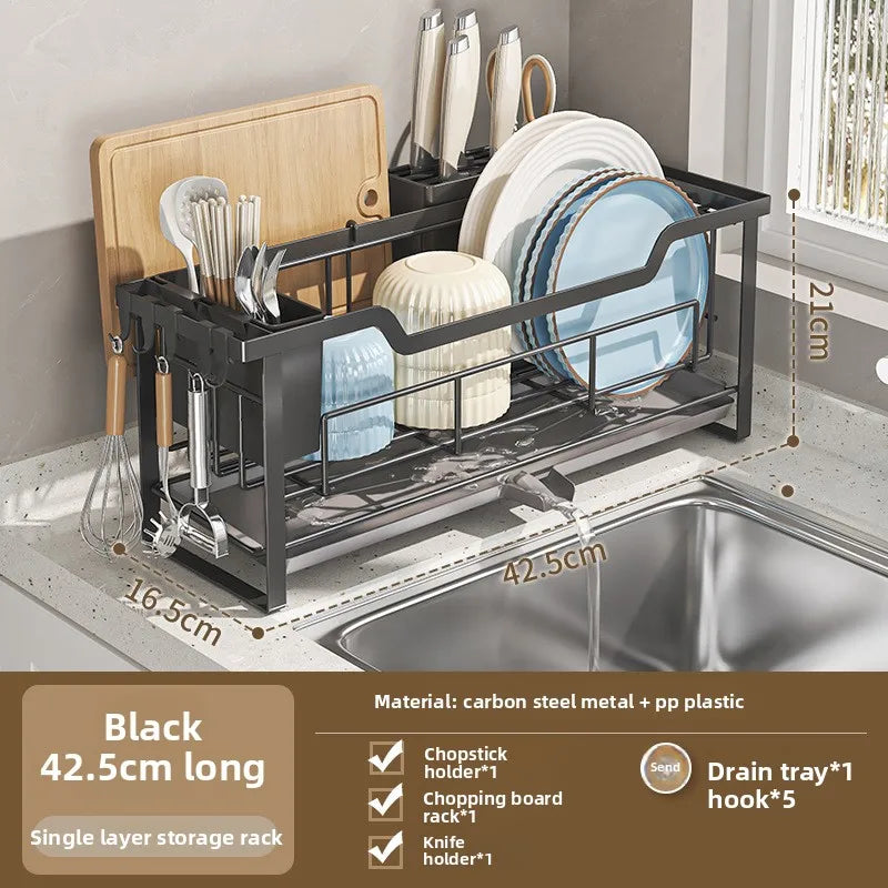 kitchen windowsill cutting board, bowl and chopstick draining rack, no need to install small bowl and dish storage racks Oasis Select 42.5cm black set