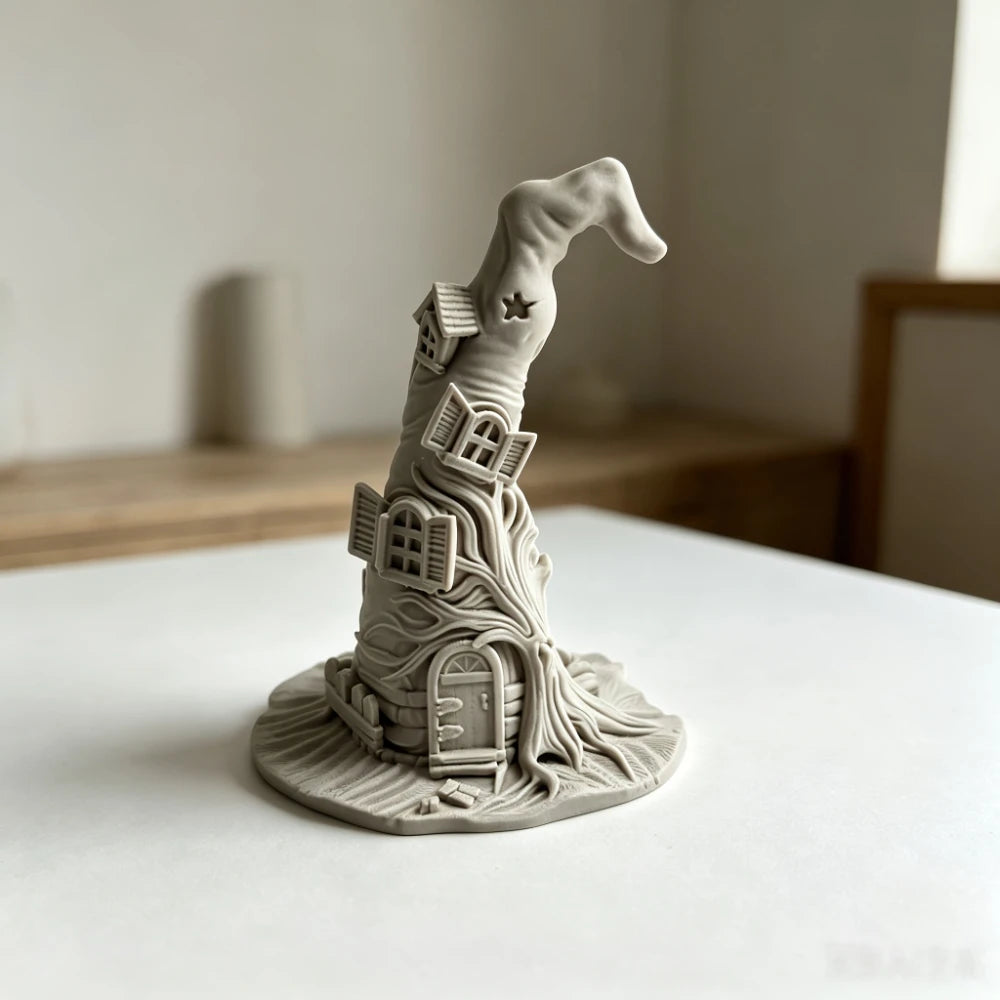 Witch Hat Shaped House Sculpture Desktop Storage Rack Halloween Spooky Cabin Figurine Bedroom Entryway Table Decor Holiday Gifts Oasis Select