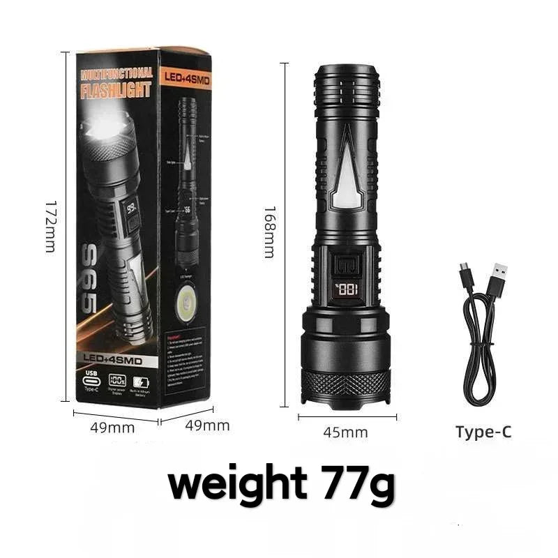 High Strong Power Led Flashlights USB Rechargeable Tactical Light Emergency Spotlights Telescopic Jetbeam Built-in Battery Torch Oasis Select S65 1PC
