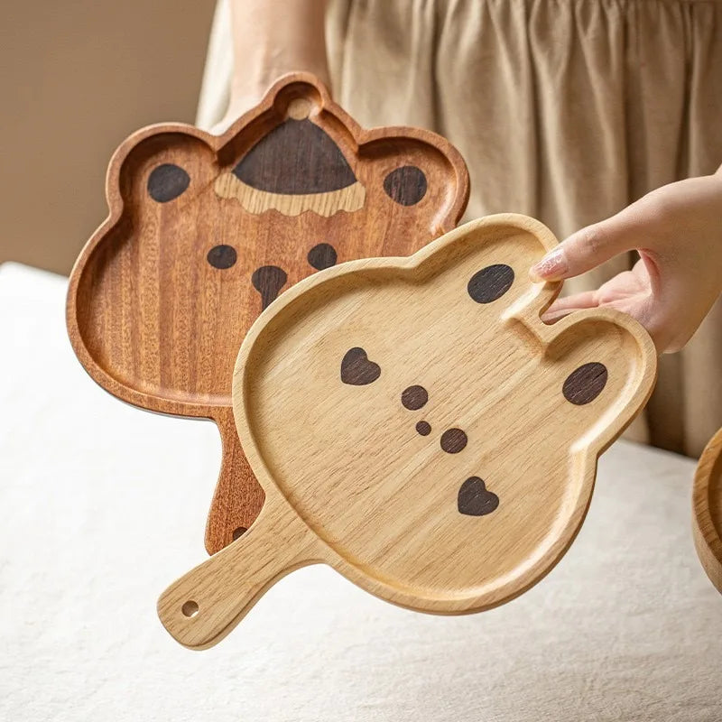 Kids Wooden Cartoon Serving Tray – Bear & Rabbit Handle Tray Kids Serving Tray Oasis Select