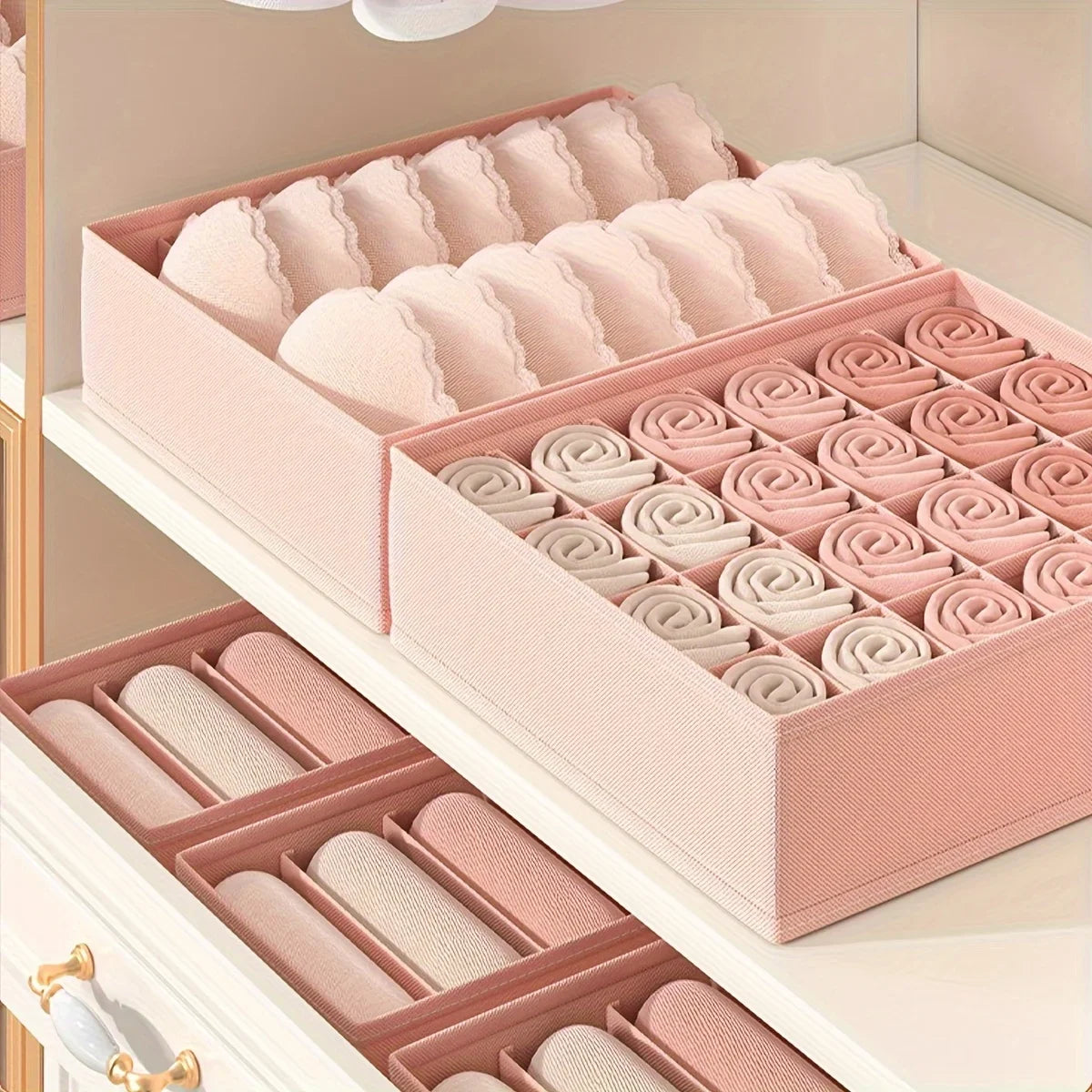 3pcs Space Saving Underwear Organizer, Multi-Compartment Drawer Storage Box for Bras/Panties/Socks, Bedroom Closet Organizer Oasis Select