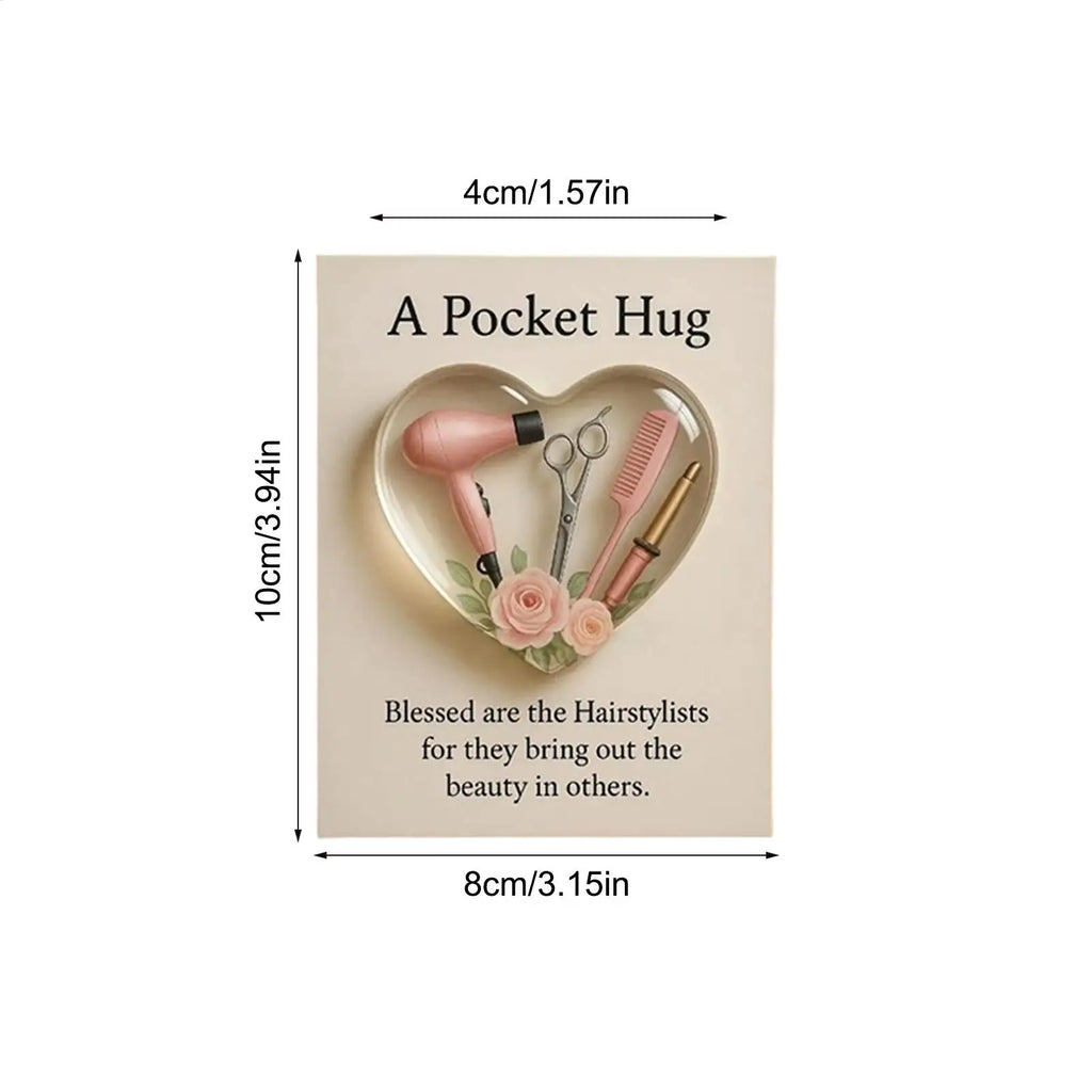 Christmas Hug 2D Heart Shaped Hairdresser Home Decor Appreciation Inspirational Pocket Card for Men Barber Hair Stylist Birthday Oasis Select