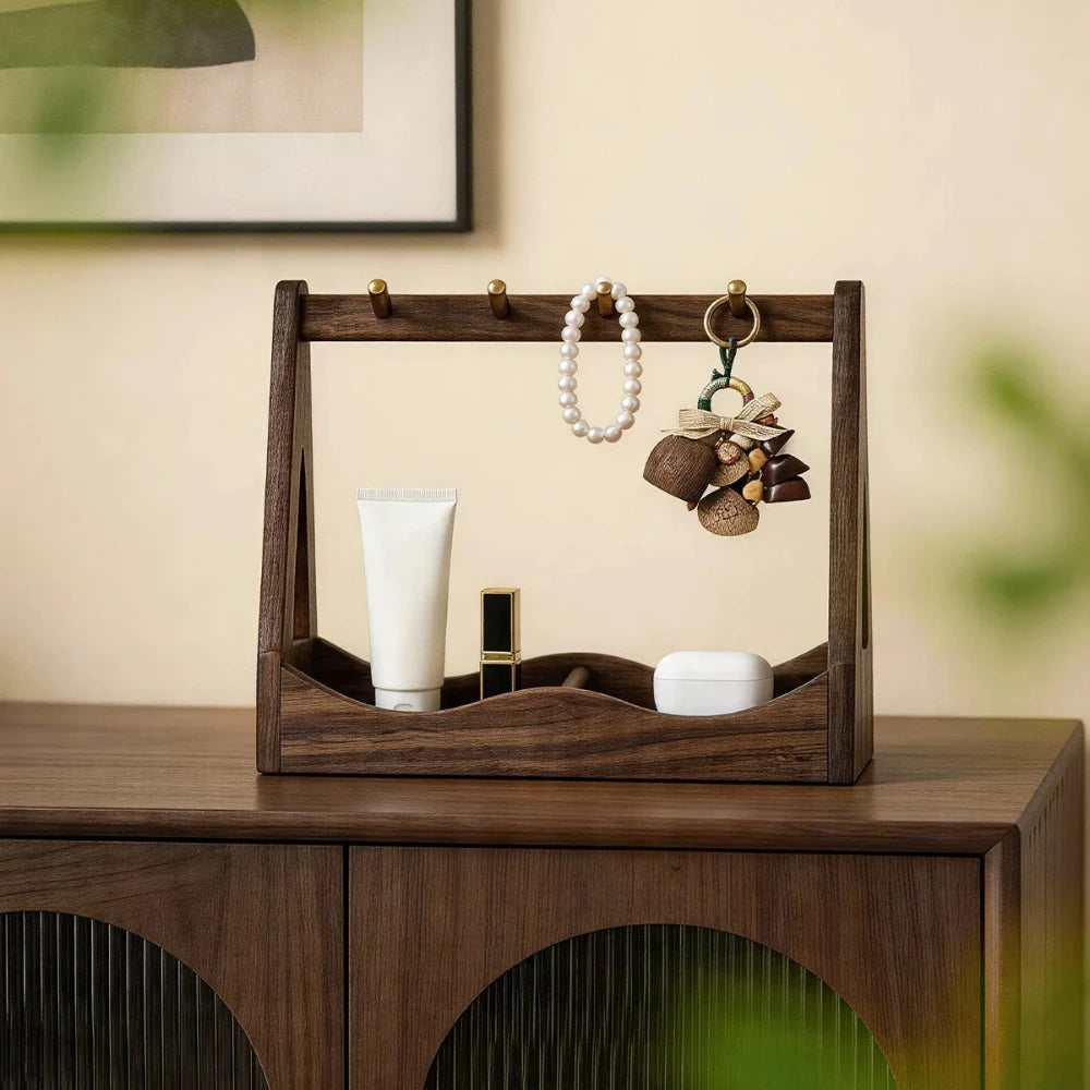 North American Black Walnut Wood Entryway Shelf Double Layer Key Jewelry Watch Storage Rack Multifunctional Desktop Organizer Oasis Select