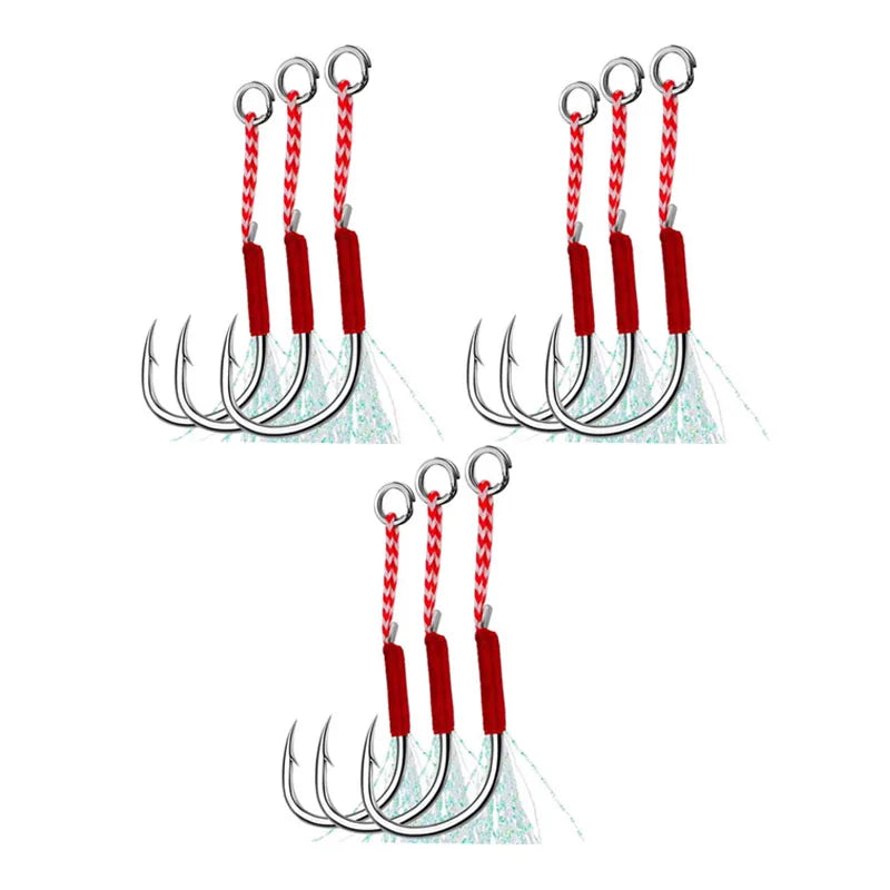 3-18pcs High carbon steel single hook Carbon SteeAngle Barbed Thread Feather Lure Fishing TackleSlow Jigging Sea Pesca Fishhook Oasis Select 9pcs 11