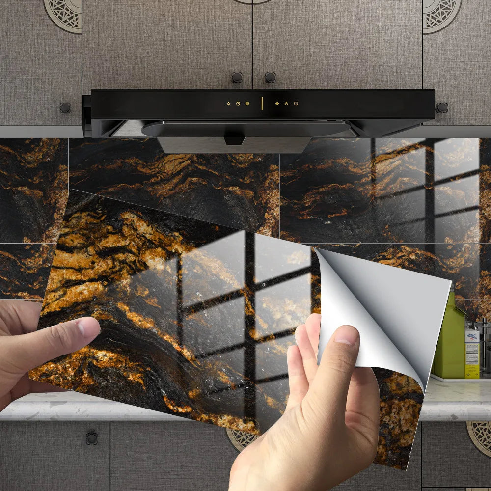 Imitation Marble Grain Tile Paste Thick Cover Crystal Film Decorative Renovation Wall Paste Wallpaper Wall Stickers Oasis Select DLS065 4pcs
