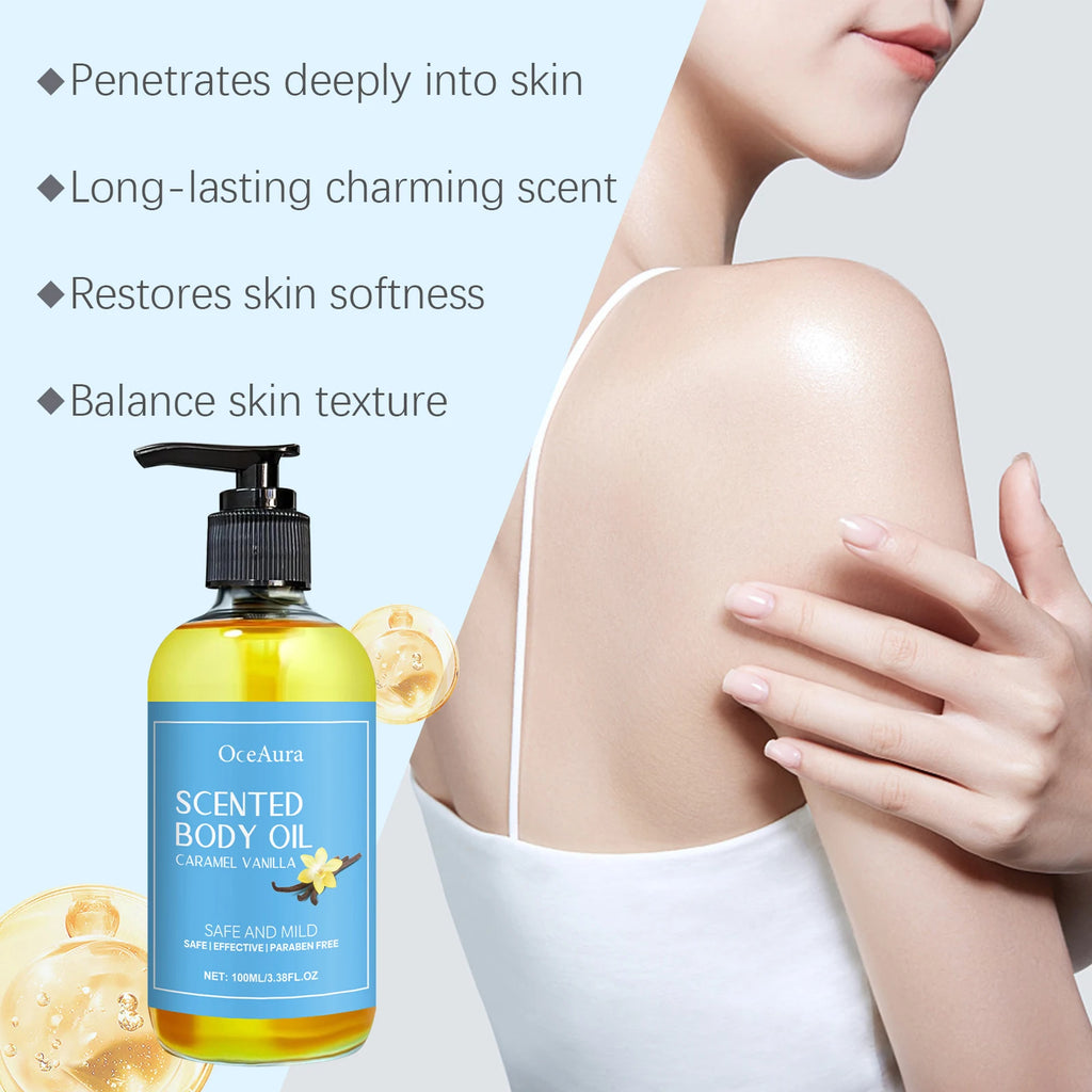 Caramel Vanilla Body Massage Oil Moisturizing Nourishing Smoothing Skin Care Relieve Stress Muscle Relaxing Body SPA Oils Oasis Select