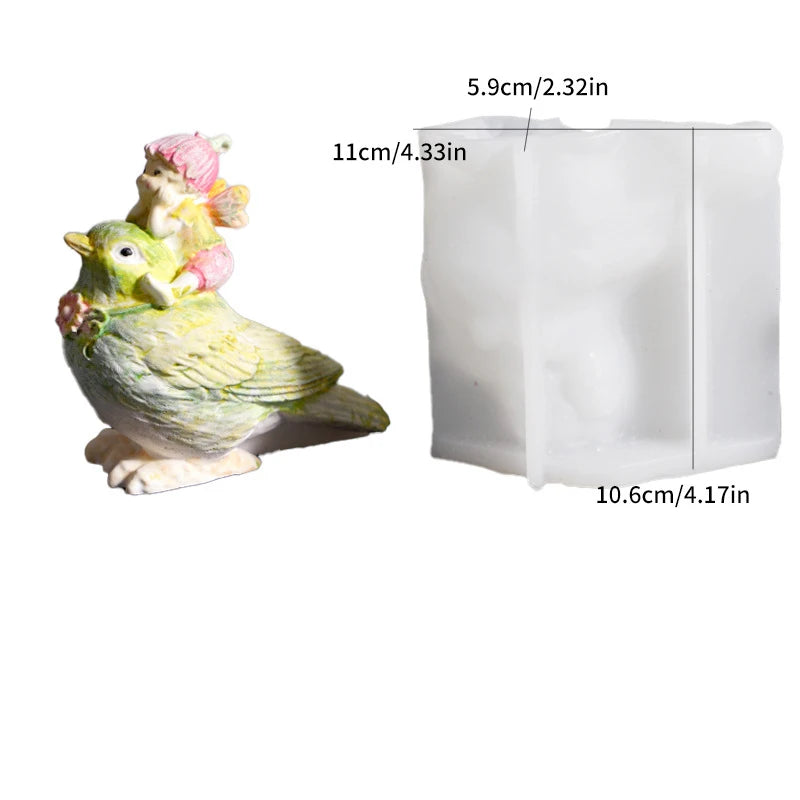 3D Bird Flower Fairy Silicone Mold Pastoral Spirit Bird Ornament Candle Mold DIY Plaster Silicone Mold Oasis Select B