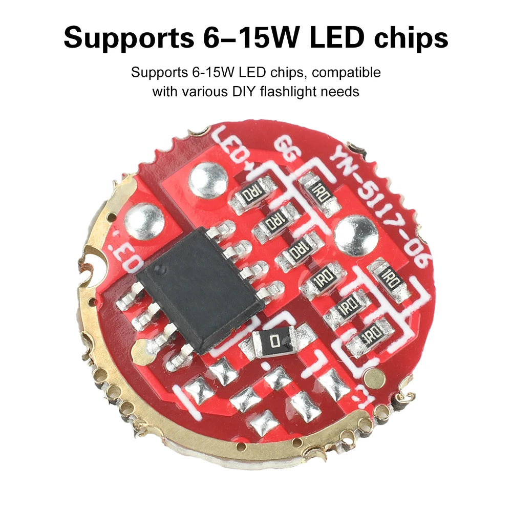 DC 3.7-4.2V Single-Speed Flashlight Driver Board Flashlight DIY Component Compatible with 6-15W LEDs 17/20mm Oasis Select