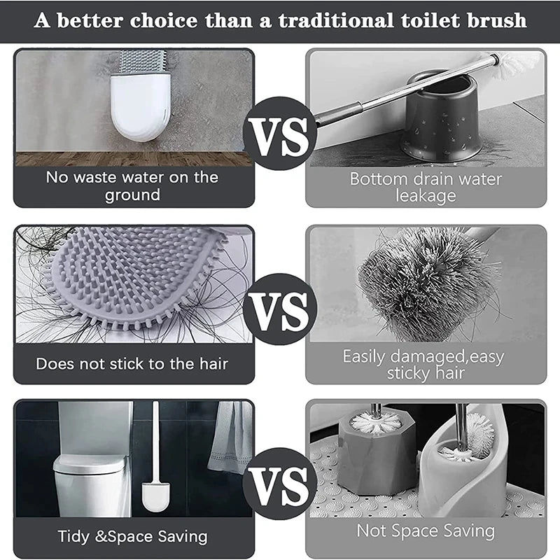 Silicone Toilet Brush Cleaning Brush Flat Head Flexible Wall Mounted Black Toilet Bowl Cleaner Brush Holder Set for WC Bathroom Oasis Select