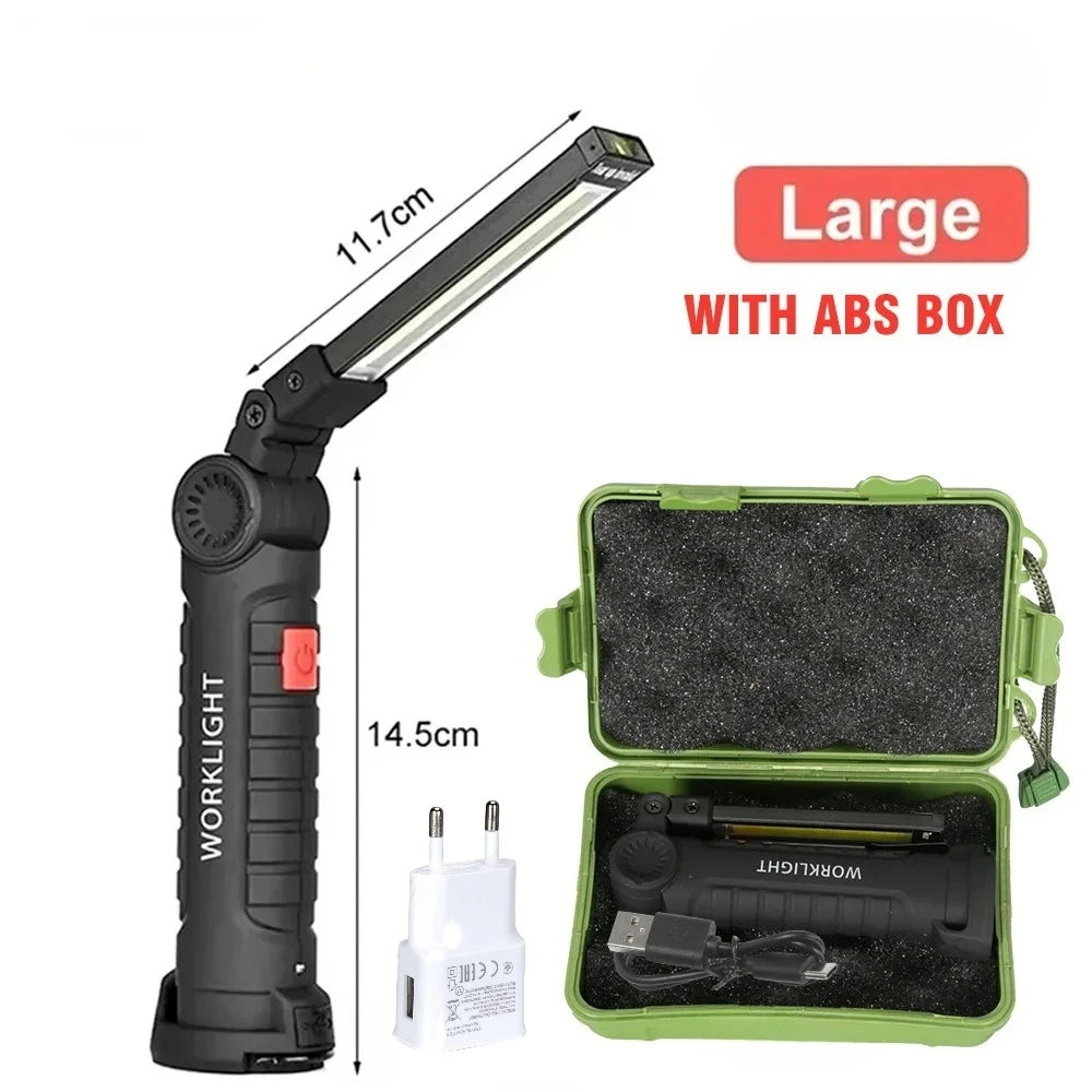 New Portable COB LED Flashlight USB C Rechargeable Work Light Magnetic Lantern Hanging Lamp with Built-in Battery Camping Torch Oasis Select W52 Large Set A