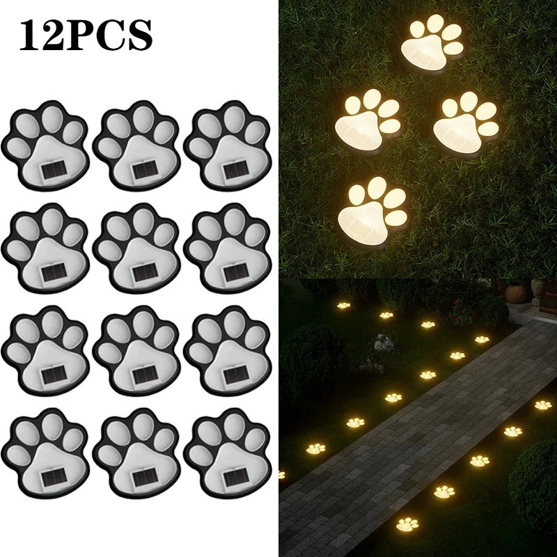 4-12PCS LED Solar Outdoor Light Waterproof Animal Paw Print Lamp for Garden Lawn Patio Summer Camping Home Decoration Oasis Select Warm Light-12PCS