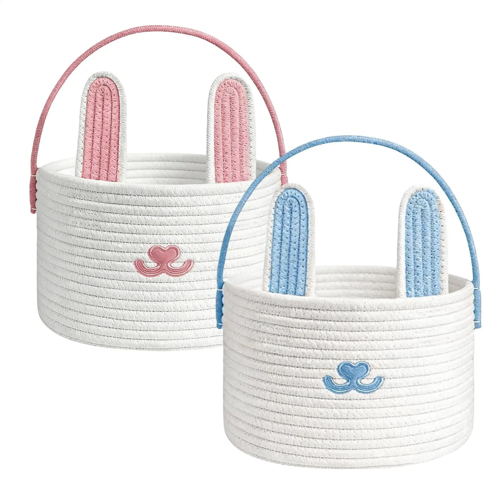 Easter Bunny Basket for Kids Cotton Rope Egg Hunt Container Easter Bunny Baskets with Handle for Toys Snacks Party Holiday Oasis Select