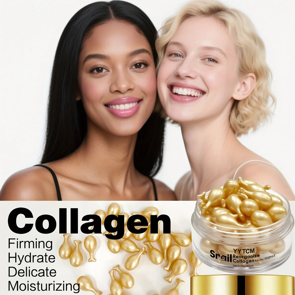 Snail Recombinant Collagen Essence Capsules, Moisturizing and Firming Essence, Smooths Skin, Contains Squalane, Fullerene, Ginseng Extract, Deep Hydration (0.34Gx30 Capsules)/Bottle-1 Bottle Oasis Select