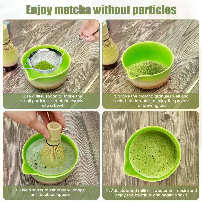 4Pcs Handmade Bamboo Matcha Whisk Set with Traditional Deep Scoop Tea Strainer Clear Storage Holder for Japanese Tea Ceremony Oasis Select